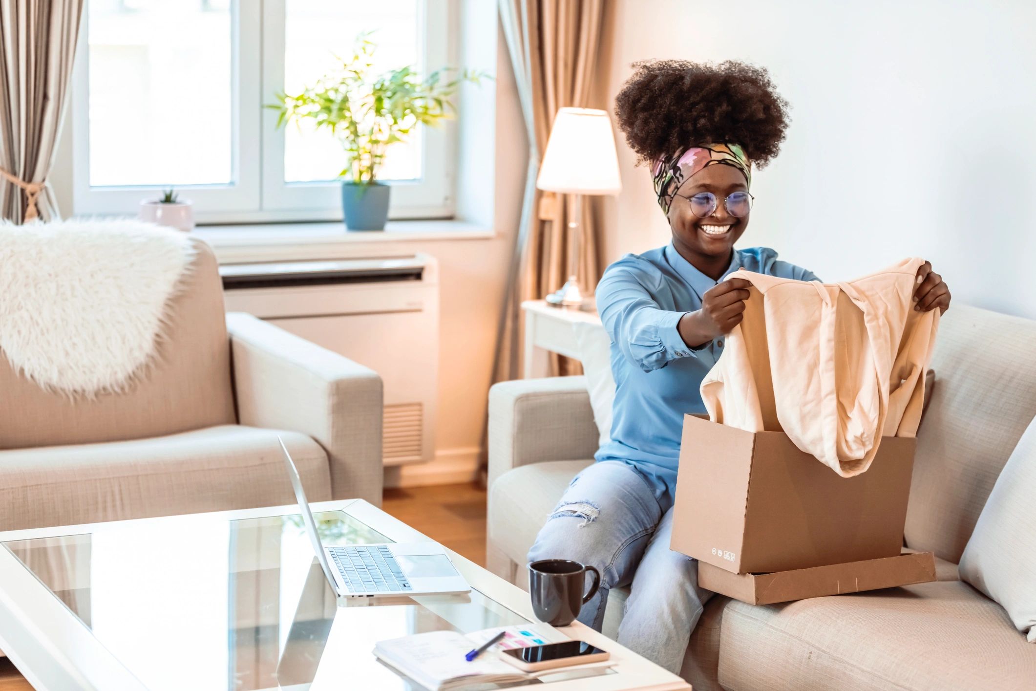 Smiling customer with package