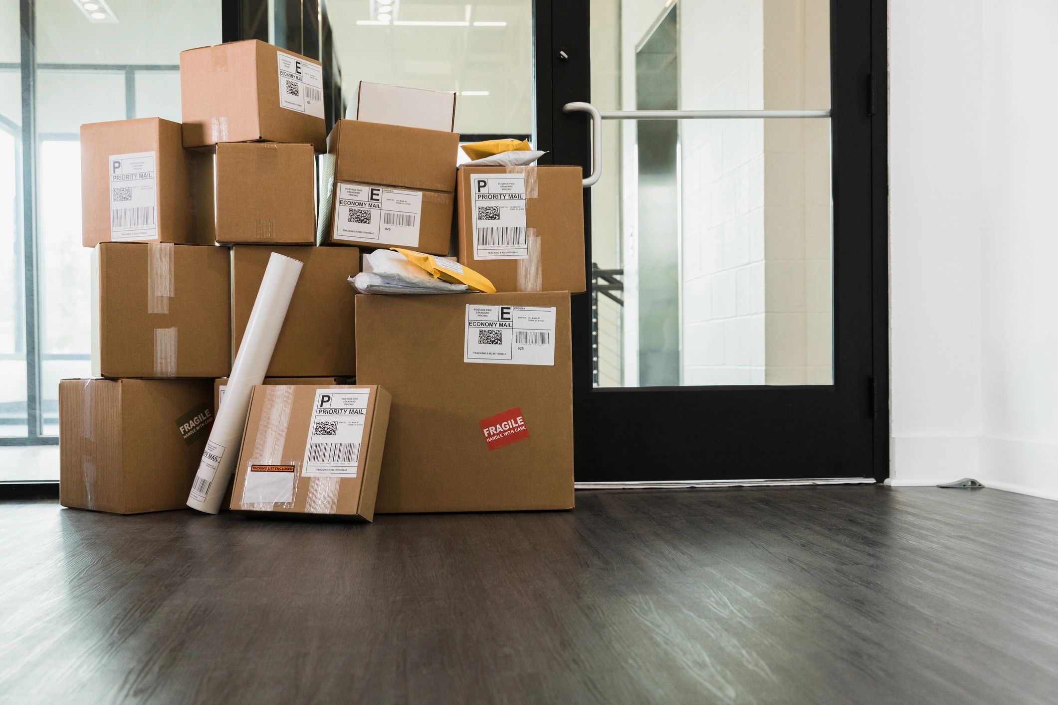 Stack of shipping boxes ready to send